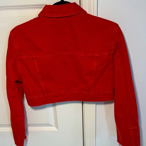 Zara Women's Red-Orange Cropped Denim Jacket Size Small - Picture 5 of 7